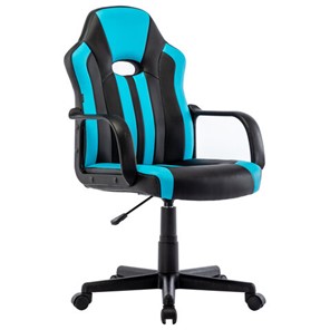 Кресло офисное BRABIX "Stripe GM-202", экокожа, черное/голубое, 532509 в Нальчике