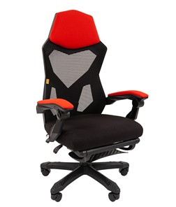 Кресло компьютерное CHAIRMAN 571 с подставкой для ног , сетчатый акрил / полиэстер черный/красный в Нальчике