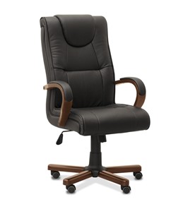 Офисное кресло для руководителя Империя, натуральная кожа с компаньоном / черная/дерево - орех в Нальчике