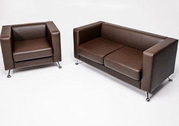 Комплект мебели Альбиони коричневый кожзам  диван 2Д + кресло в Нальчике