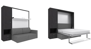 Кровать-шкаф трансформер Кровать-трансформер Smart (ШЛ+КД 1400), шкаф левый, правый подлокотник в Нальчике