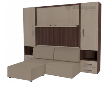 Кровать подъемная Кровать-трансформер Smart (ШЛ+КД 1600+ШП+Пуф), 2 шкафа, без подлокотников в Нальчике