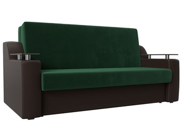 Прямой диван Сенатор Аккордеон 160, Зеленый\Коричневый (Велюр\Экокожа) в Нальчике