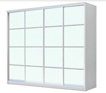 Шкаф 4-х дверный ХИТ 22-4-24/2-8888, с матовым стеклом, разделительные планки х4, Белый в Нальчике