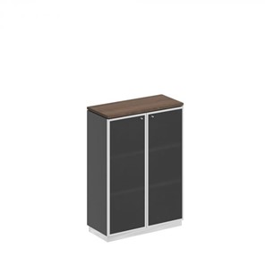Шкаф для документов средний со стеклянными дверьми в рамке Bravo, дуб гладстоун/антрацит премиум (90х40х124,6) в Нальчике