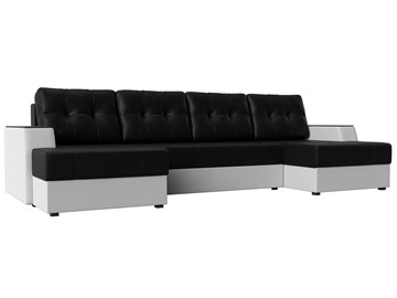 Большой П-образный диван Эмир, Черный/Белый (Экокожа) боннель в Нальчике