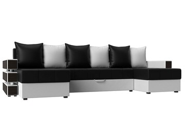 Большой П-образный диван Венеция боннель, Черный\Белый (Экокожа) в Нальчике