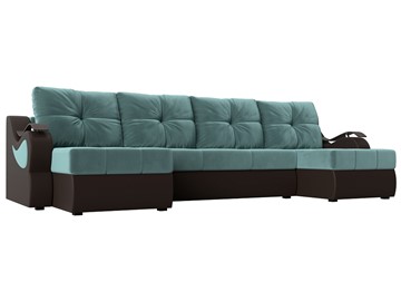 П-образный диван Меркурий П, Бирюзовый\Коричневый (Велюр\Экокожа) в Нальчике