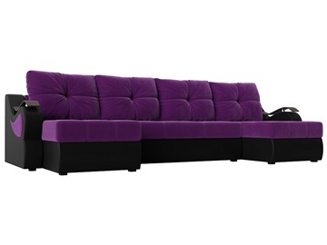 П-образный диван Меркурий П, Фиолетовый/черный (вельвет/экокожа) в Нальчике