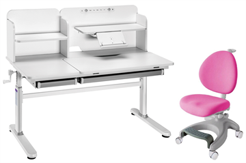 Комплект парта + кресло Iris II Grey + Cielo Pink + чехол для кресла в подарок в Нальчике