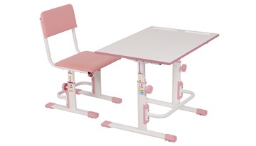 Комплект растущей детской мебели POLINI Kids Растущая парта-трансформер М1 и стул регулируемый L Белый-розовый в Нальчике