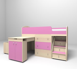 Детская кровать-шкаф Малыш 1600, корпус Дуб, фасад Розовый в Нальчике