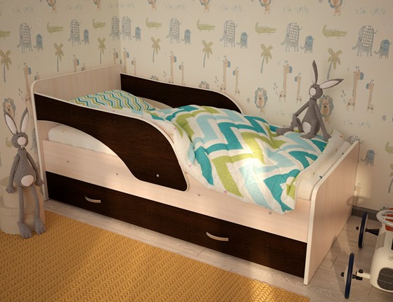 Детская кровать с ящиками Максимка, корпус Млечный дуб, фасад Венге в Нальчике - изображение