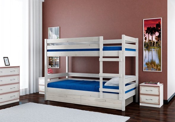 Кровать в детскую Джуниор двухъярусная с ящиками (Белый Античный) в Нальчике - изображение