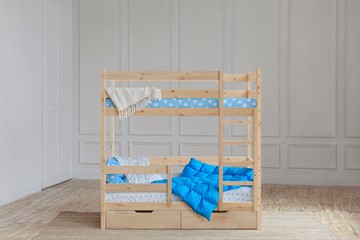 Двухъярусная детская кровать без крыши с ящиками, без покраски в Нальчике - предосмотр