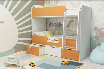 Детская двухъярусная кровать Малыш двойняшка 70х160, корпус Белое дерево, фасад Оранжевый в Нальчике