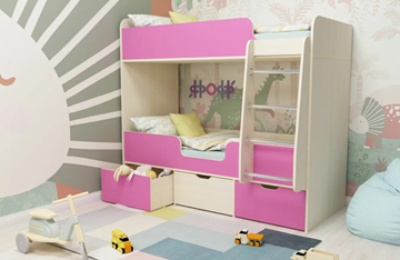 Детская двухэтажная кровать Малыш двойняшка 70х160, корпус Дуб молочный, фасад Розовый в Нальчике