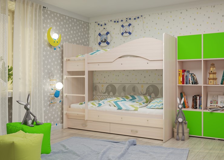 Детская двухъярусная кровать Мая на щитах, цвет Млечный дуб в Нальчике - изображение 2