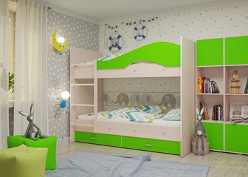 Двухэтажная детская кровать Мая на щитах, корпус Млечный дуб, фасад Салатовый в Нальчике - предосмотр 2