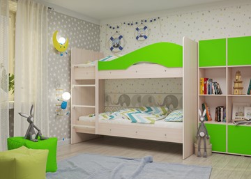Двухэтажная детская кровать Мая на щитах, корпус Млечный дуб, фасад Салатовый в Нальчике - предосмотр 1