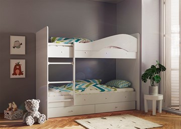 Детская двухэтажная кровать Мая с 2 ящиками на щитах, цвет Млечный дуб в Нальчике