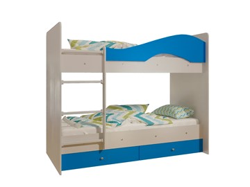 Двухэтажная детская кровать Мая с 2 ящиками на щитах, корпус Млечный дуб, фасад Синий в Нальчике - предосмотр 4