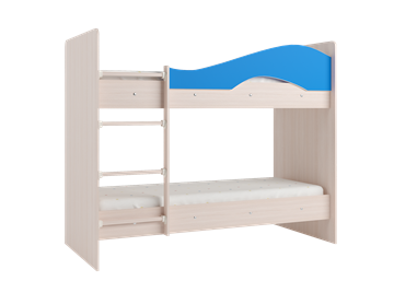 Двухэтажная детская кровать Мая с 2 ящиками на щитах, корпус Млечный дуб, фасад Синий в Нальчике - предосмотр 2