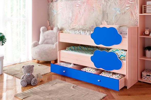 Детская 2-этажная кровать Соник 1.6 с ящиком, Синий в Нальчике - изображение
