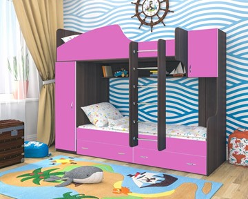 Детская кровать-шкаф Юниор-2, каркас Ясень анкор темный, фасад Розовый в Нальчике