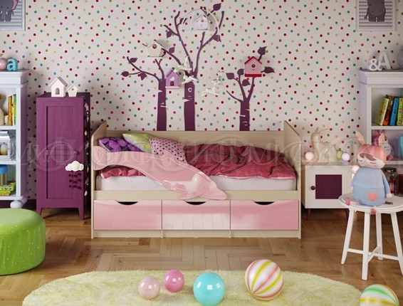 Детская кровать Дельфин-1, Розовый глянец 80х160 в Нальчике - изображение