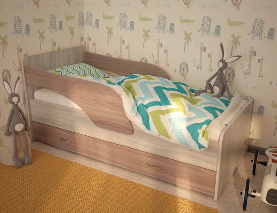 Кровать детская Максимка, корпус Шимо светлый, фасад Шимо темный в Нальчике - изображение