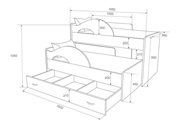 Двухэтажная кровать Радуга 1.6 с ящиком, корпус Млечный дуб, фасад Оранжевый в Нальчике - предосмотр 1