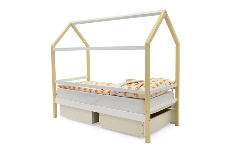 Кровать-домик в детскую Svogen бежево-белый в Нальчике - изображение 4
