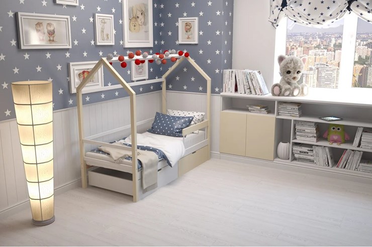 Кровать-домик в детскую Svogen бежево-белый в Нальчике - изображение 6