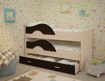 Двухэтажная детская кровать Радуга 1.6 с ящиком, корпус Млечный дуб, фасад Венге в Нальчике