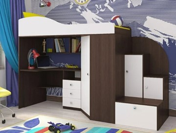 Детская кровать-шкаф Кадет-1, корпус Ясень анкор темный, фасад Белое дерево в Нальчике