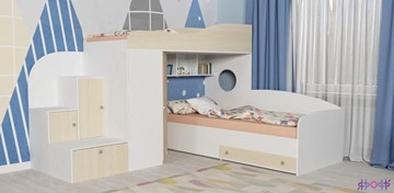 Детская кровать-шкаф Кадет-2, корпус Белое дерево, фасад Дуб в Нальчике