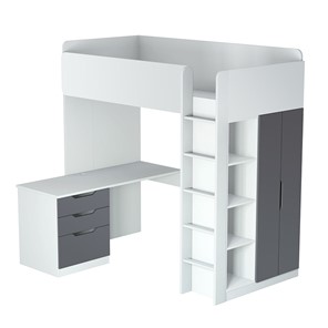 Кровать-чердак с письменным столом и шкафом POLINI Kids Simple Белый / Серый в Нальчике - предосмотр
