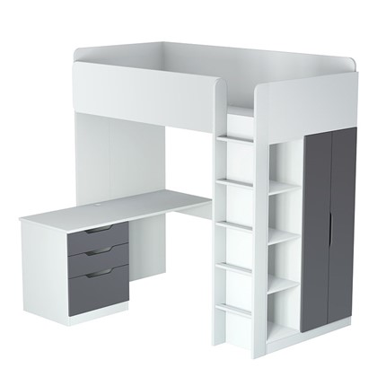 Кровать-чердак с письменным столом и шкафом POLINI Kids Simple Белый / Серый в Нальчике - изображение