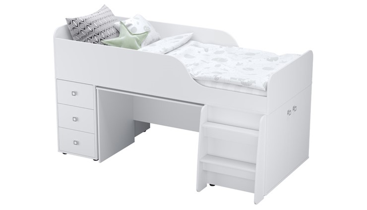 Кровать с лестницей с рабочей зоной POLINI Kids Simple 4500 Белый в Нальчике - изображение 6