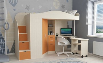Детская кровать-шкаф Юниор-4, каркас Дуб молочный, фасад Оранжевый в Нальчике