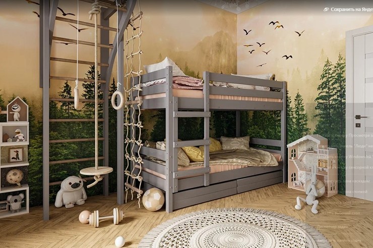 Кровать детская Джуниор двухъярусная с ящиками (Антрацит) в Нальчике - изображение 1