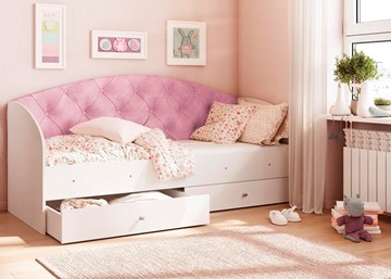 Детская кровать с ящиками Эльза без бортика, Розовый (латы) в Нальчике