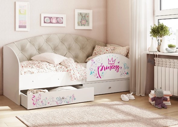 Кровать детская односпальная Эльза с бортиком, Бежевый (латы) в Нальчике - изображение
