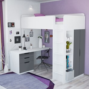 Кровать-чердак с письменным столом и шкафом POLINI Kids Simple Белый / Серый в Нальчике - предосмотр 3