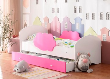 Детская кровать Тучка с ящиком, корпус Белый, фасад Розовый в Нальчике