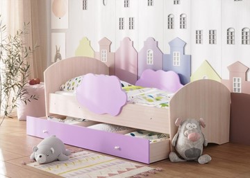 Детская кровать с бортиками Тучка с ящиком, корпус Дуб млечный, фасад Ирис в Нальчике