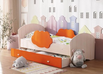 Кровать детская Тучка с ящиком, корпус Дуб млечный, фасад Оранжевый в Нальчике