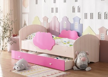 Детская кровать Тучка с ящиком, корпус Дуб млечный, фасад Розовый в Нальчике