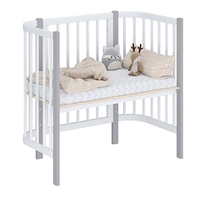 Кроватка детская приставная POLINI Kids Simple 105 Белый / Серый в Нальчике - предосмотр 1